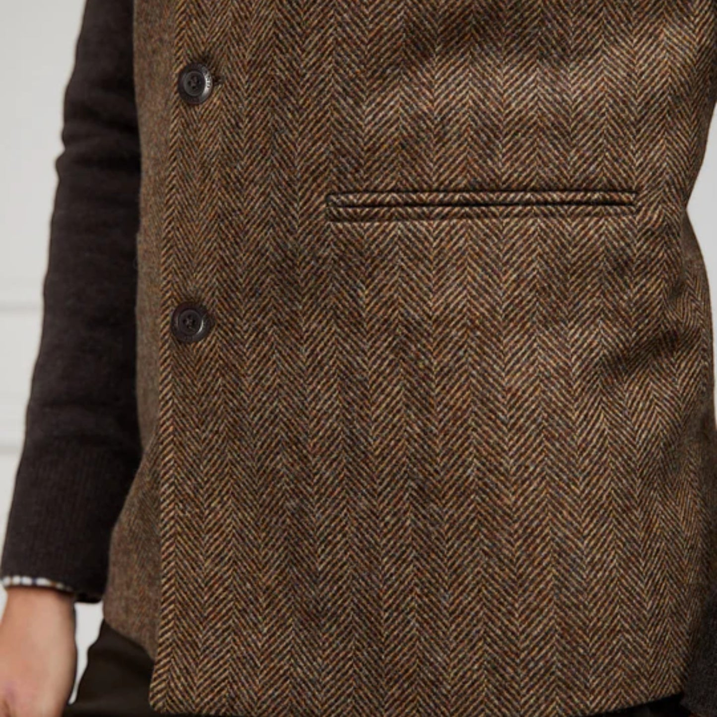 Holland Cooper Men's Nehru Gilet Brown Herringbone