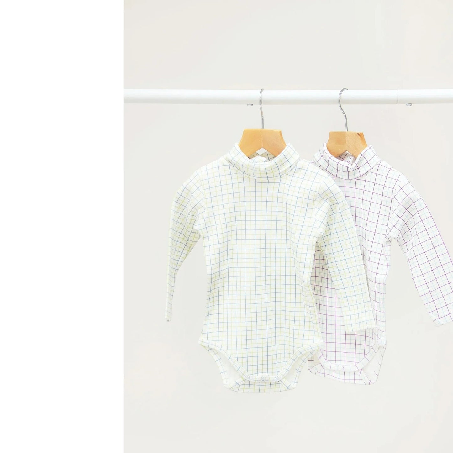 The Little Stamford Co. Tattersall Roll Neck Body Suit / Top - Green