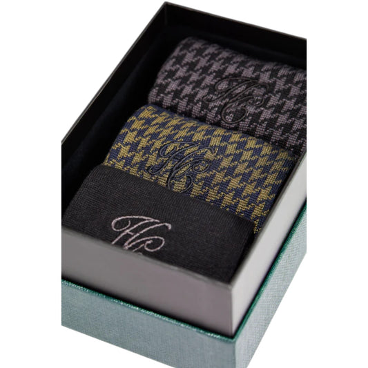 Holland Cooper Sock Gift Box Charcoal Houndstooth