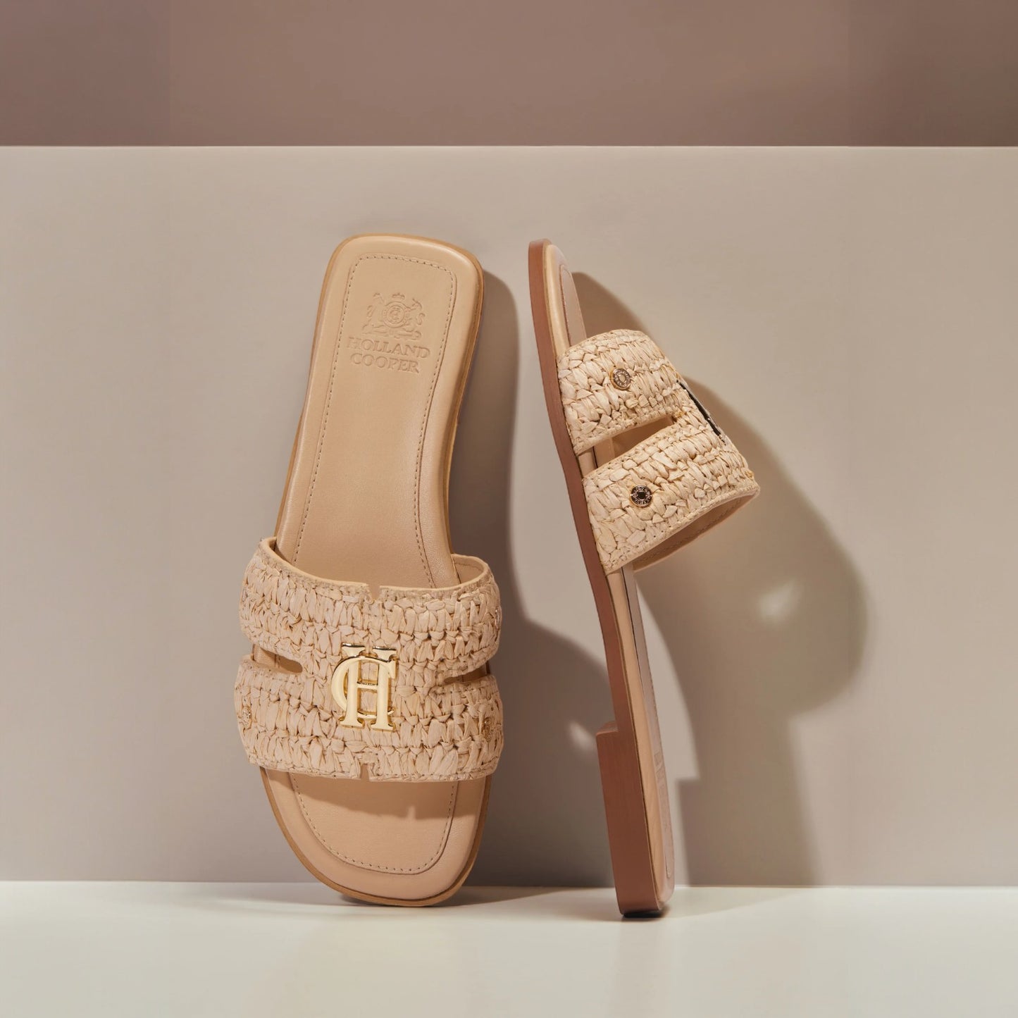 Holland Cooper Monogram Slides Natural Straw
