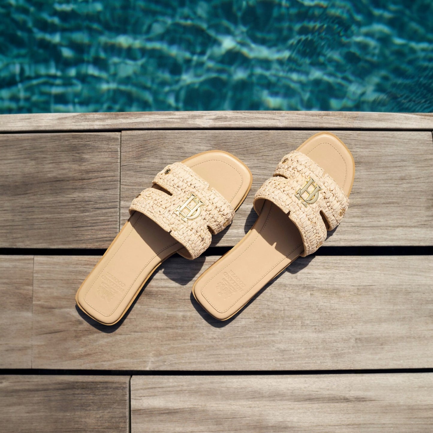 Holland Cooper Monogram Slides Natural Straw