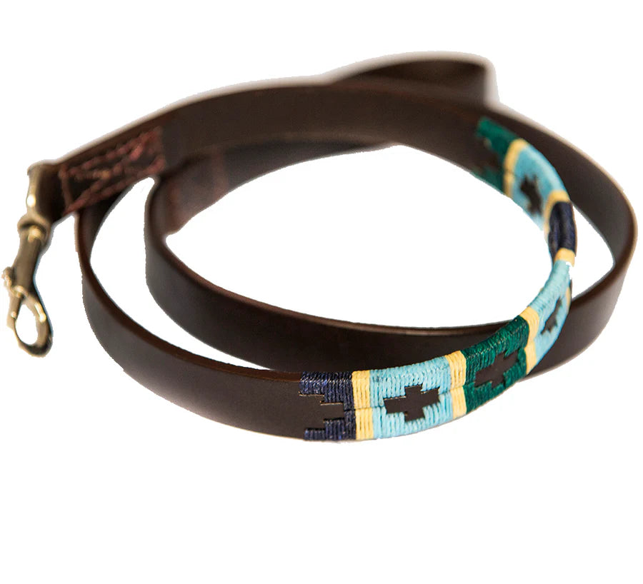 Pioneros Narrow Dog Lead Green/Pale Blue/Navy/Cream Stripe