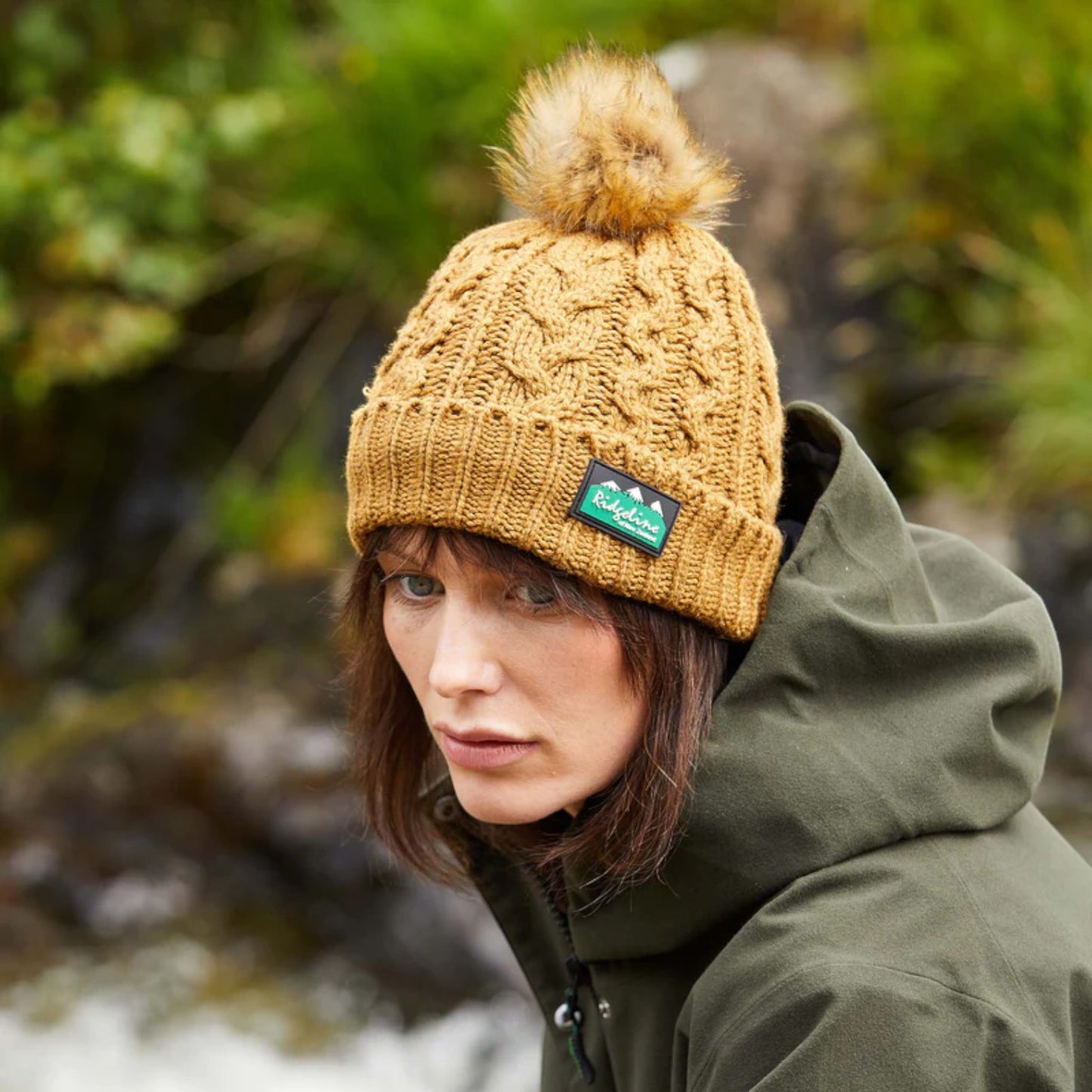 Ridgeline Nordic Fleck Bobble Hat Ochre