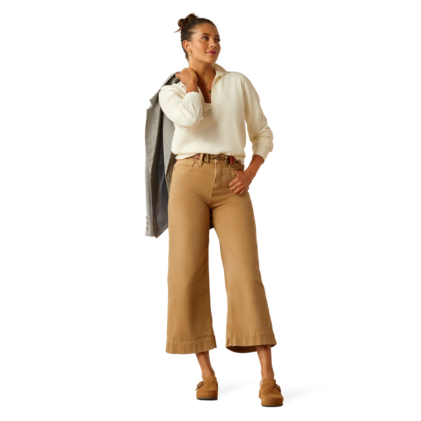 Ariat Ultra High Rise Countryside Wide Leg Cropped Jean French Khaki