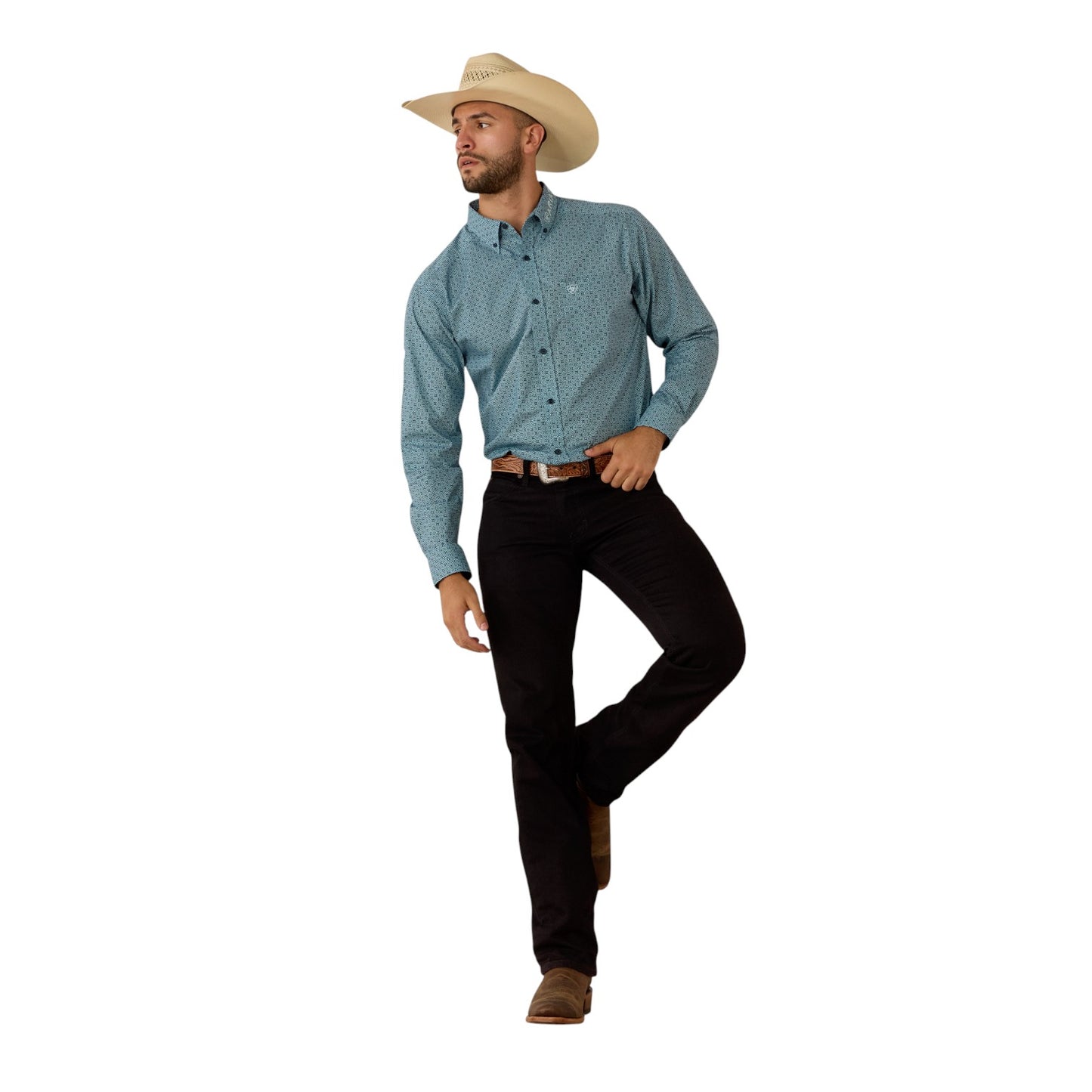 Ariat Men's Team Jansen Fitted Shirt Navy/Light Blue