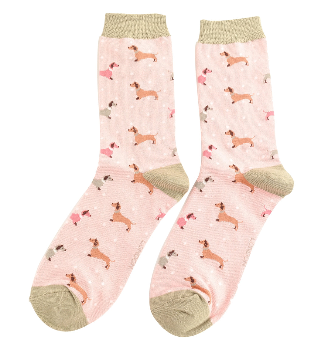 Miss Sparrow Sausage Dog & Spots Dusky Pink Socks