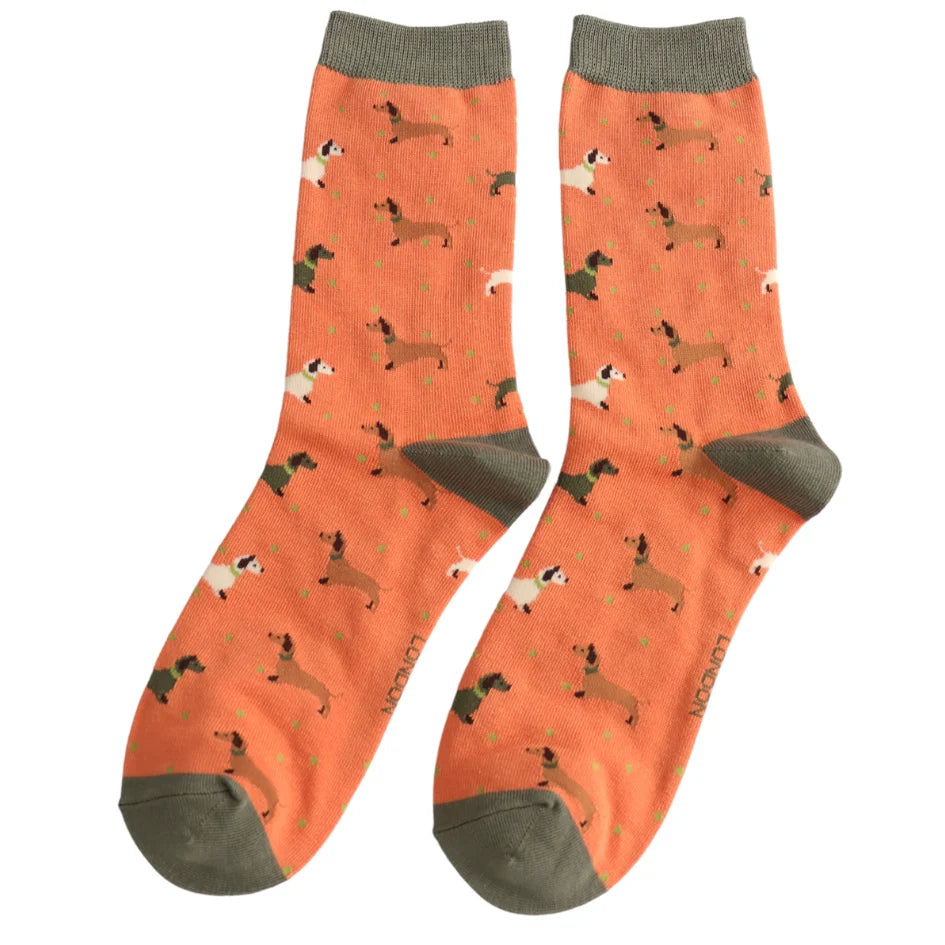 Miss Sparrow Sausage Dog & Spots Orange Socks