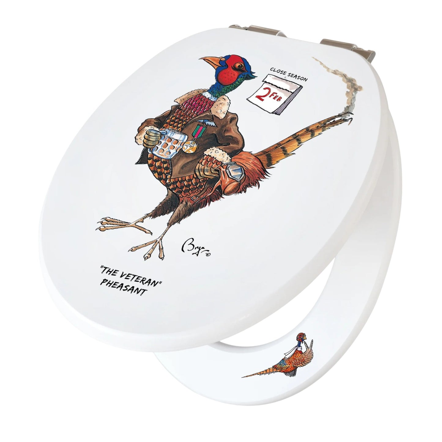 Loo Prints Bryn Parry Veteran Pheasant Toilet Seat half closed view