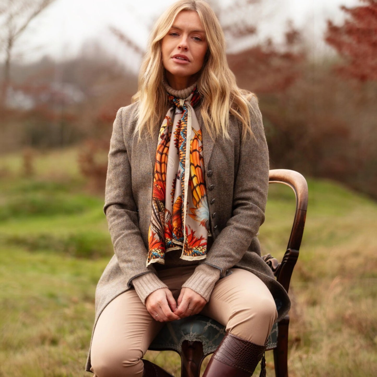 Clare Haggas Heads or Tails Toffee Classic Silk Scarf