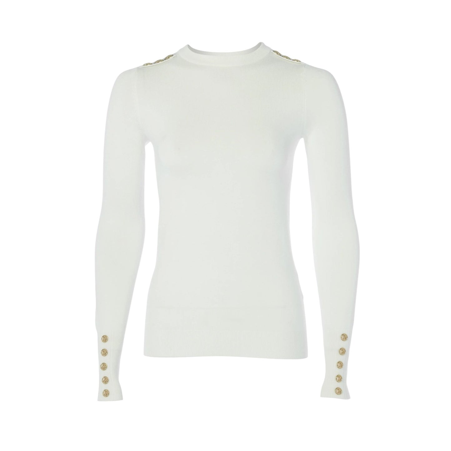 Holland Cooper Buttoned Knit Crew Neck Cream