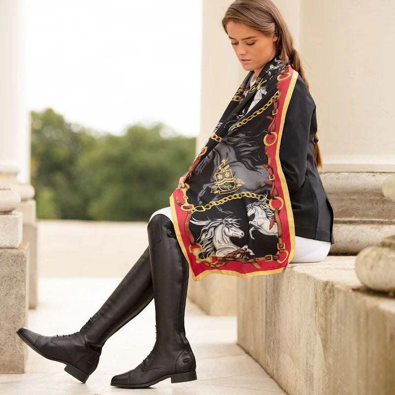 Clare Haggas Equestrian Classic Silk Scarf Liquorish & Gold