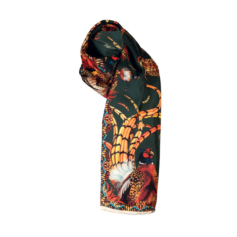 Clare Haggas Heads or Tails Khaki Narrow Silk Scarf