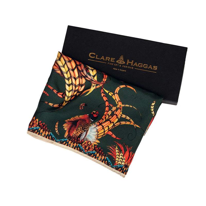 Clare Haggas Heads or Tails Khaki Narrow Silk Scarf
