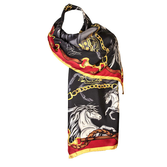 Clare Haggas Equestrian Classic Silk Scarf Liquorish & Gold