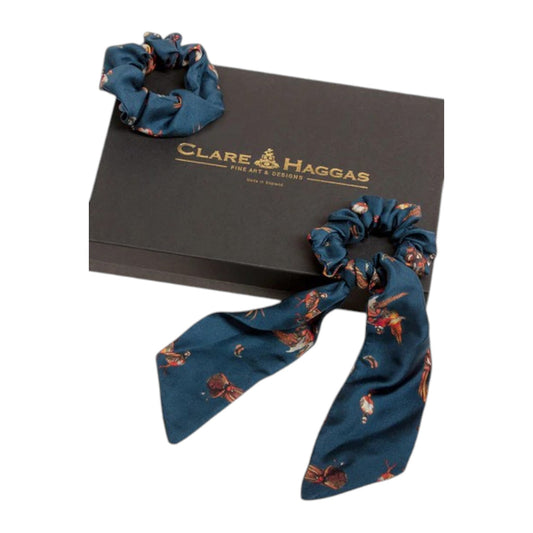 Clare Haggas Game Bird Navy Scrunchie