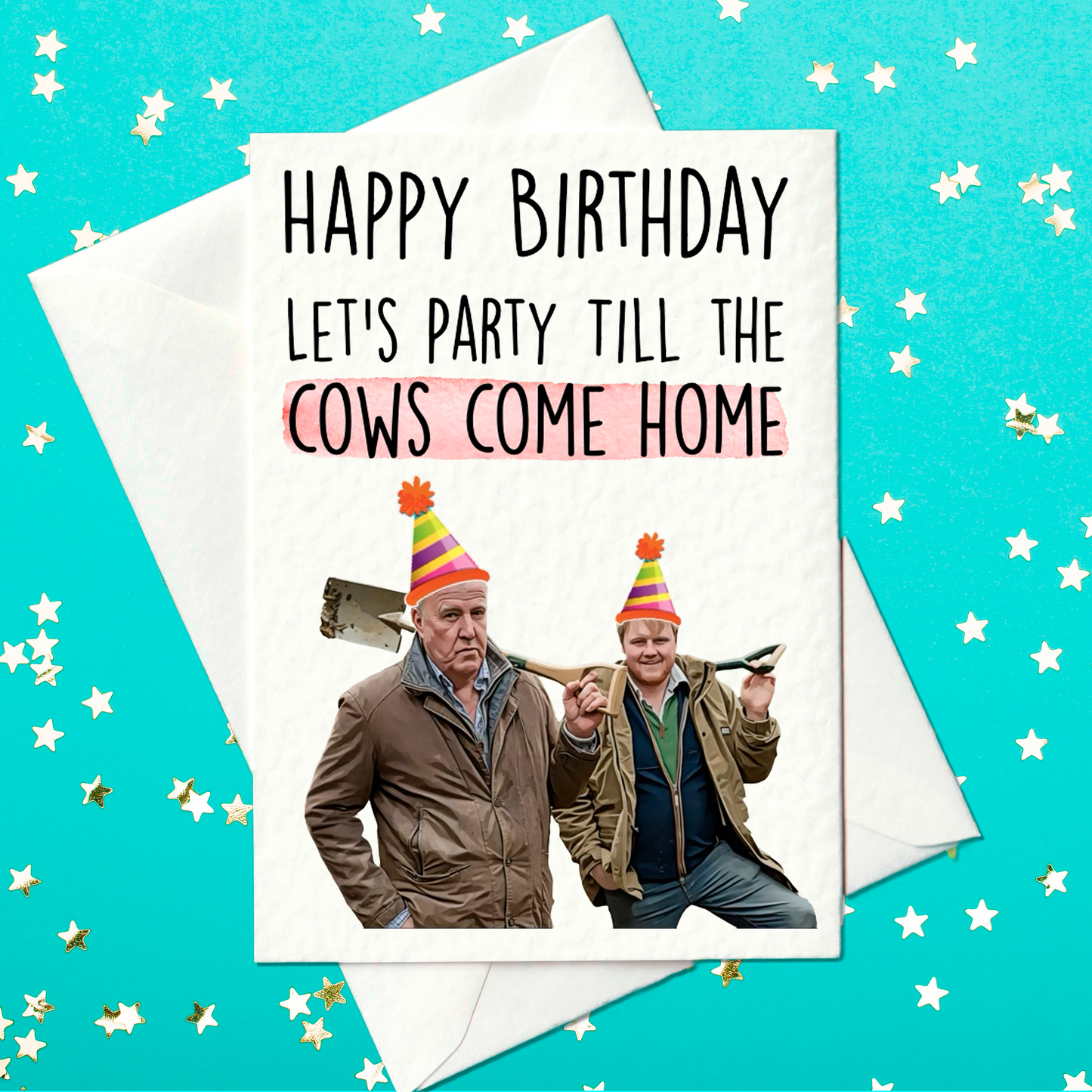 Funny Clarkson’s Farm Birthday Card – Let’s Party Till the Cows Come Home