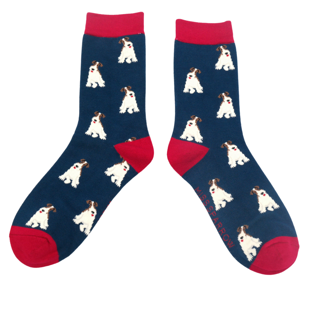 Miss Sparrow Fox Terrier Socks Navy