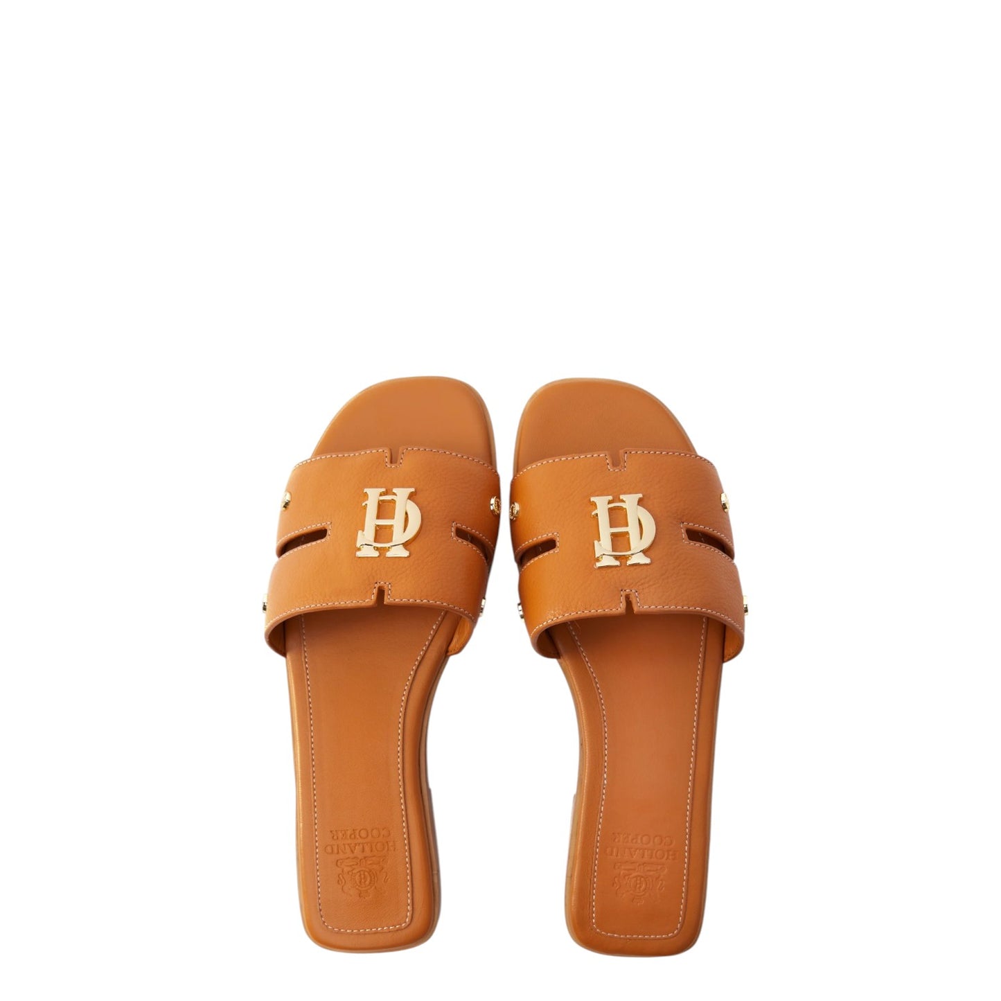 Holland Cooper Monogram Slides Tan Leather