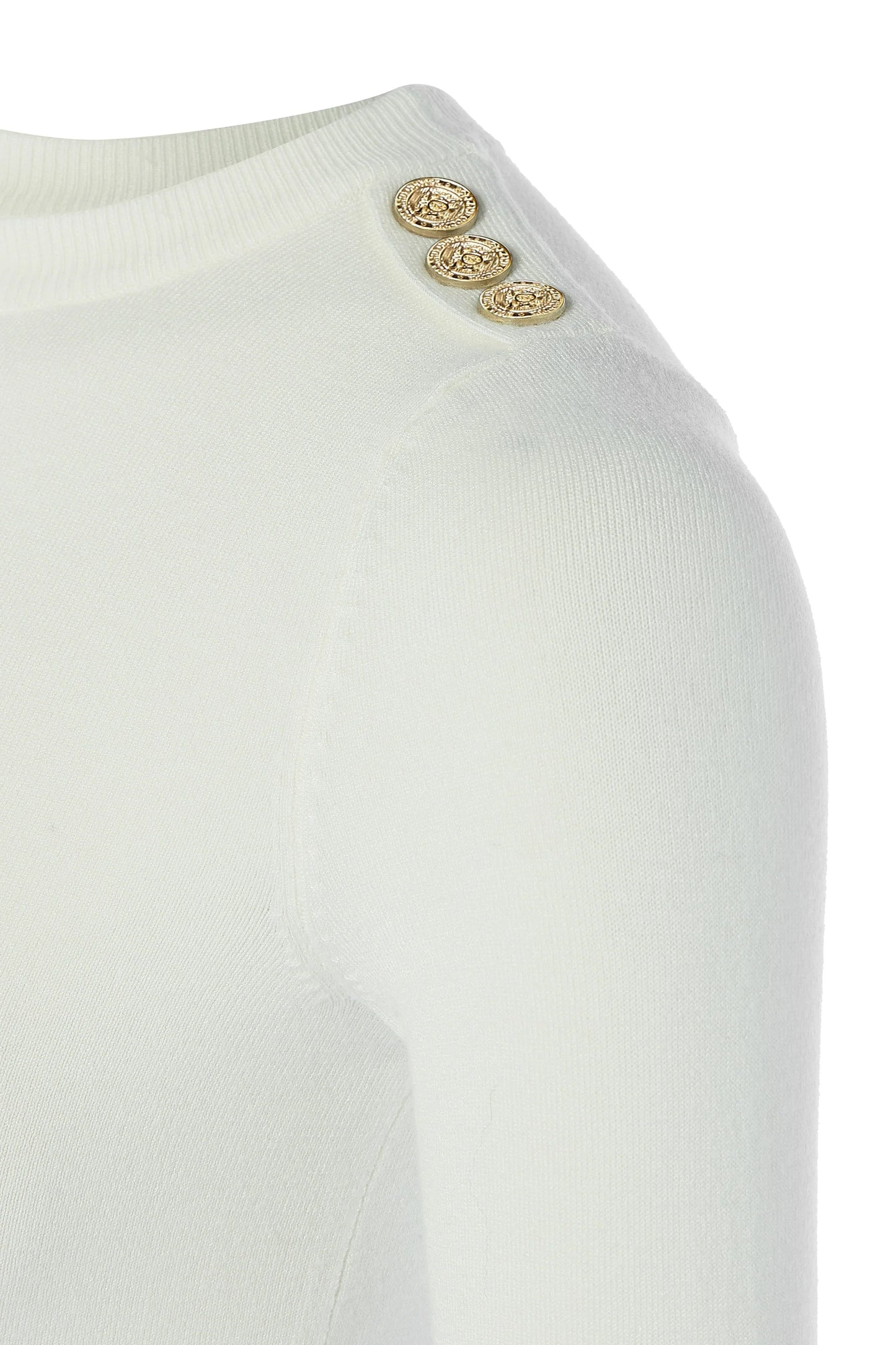 Holland Cooper Buttoned Knit Crew Neck Cream