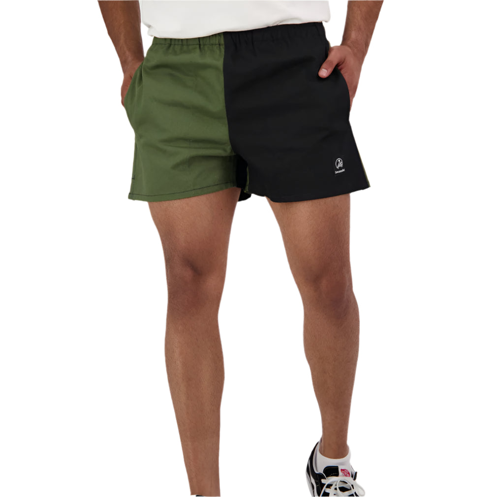 Swanndri Chequered Rugby Shorts in Olive/Black