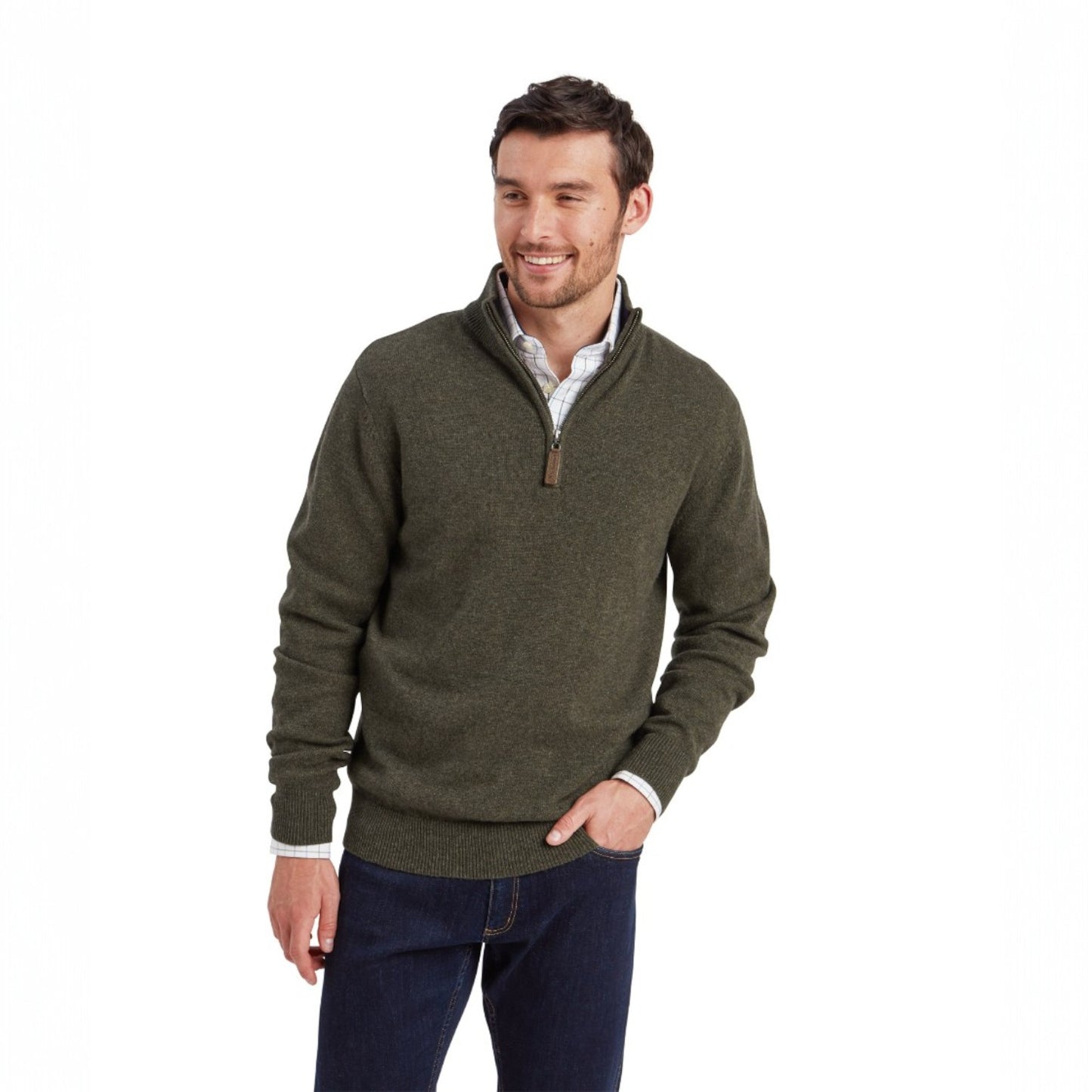 Schoffel Calton Cotton Cashmere 1/4 Zip Jumper Loden Green
