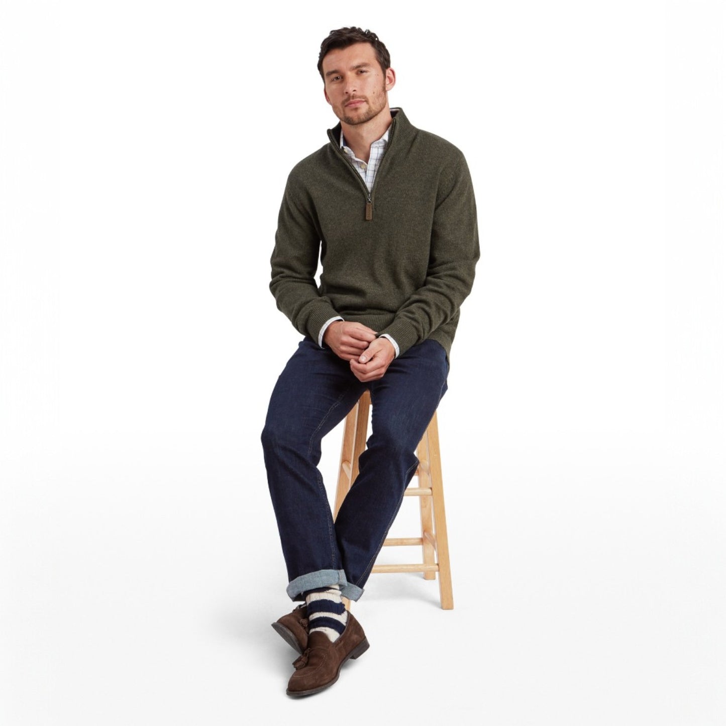 Schoffel Calton Cotton Cashmere 1/4 Zip Jumper Loden Green