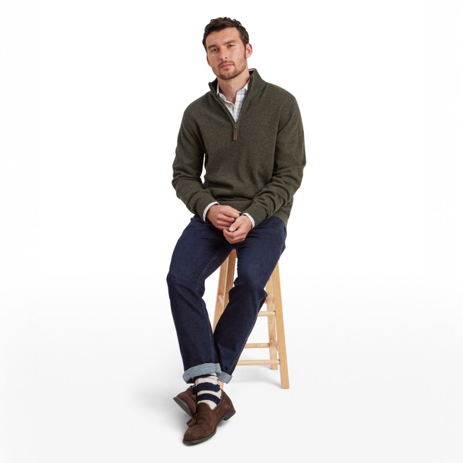 Schoffel Calton Cotton Cashmere 1/4 Zip Jumper Loden Green