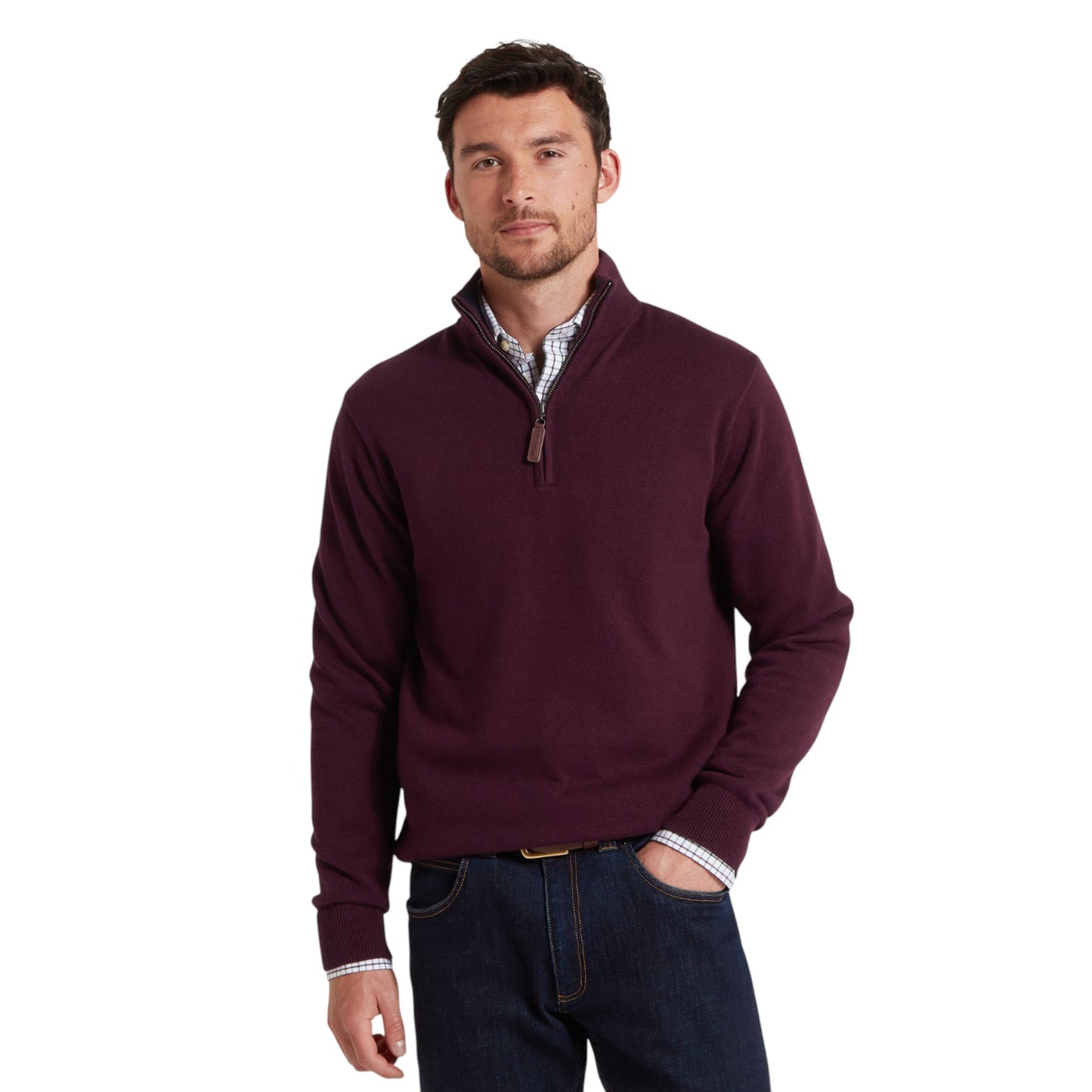 Schoffel Calton Cotton Cashmere Zip Jumper Wine