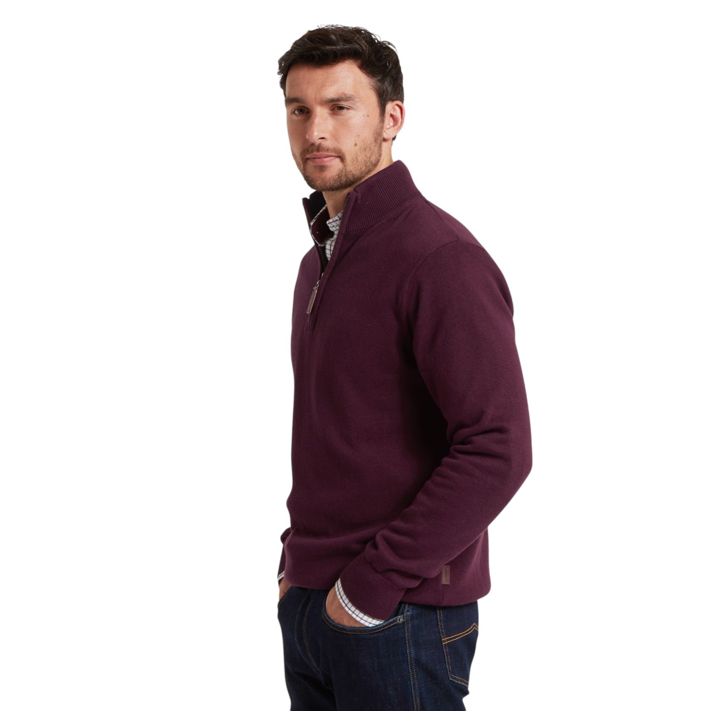 Schoffel Calton Cotton Cashmere Zip Jumper Wine