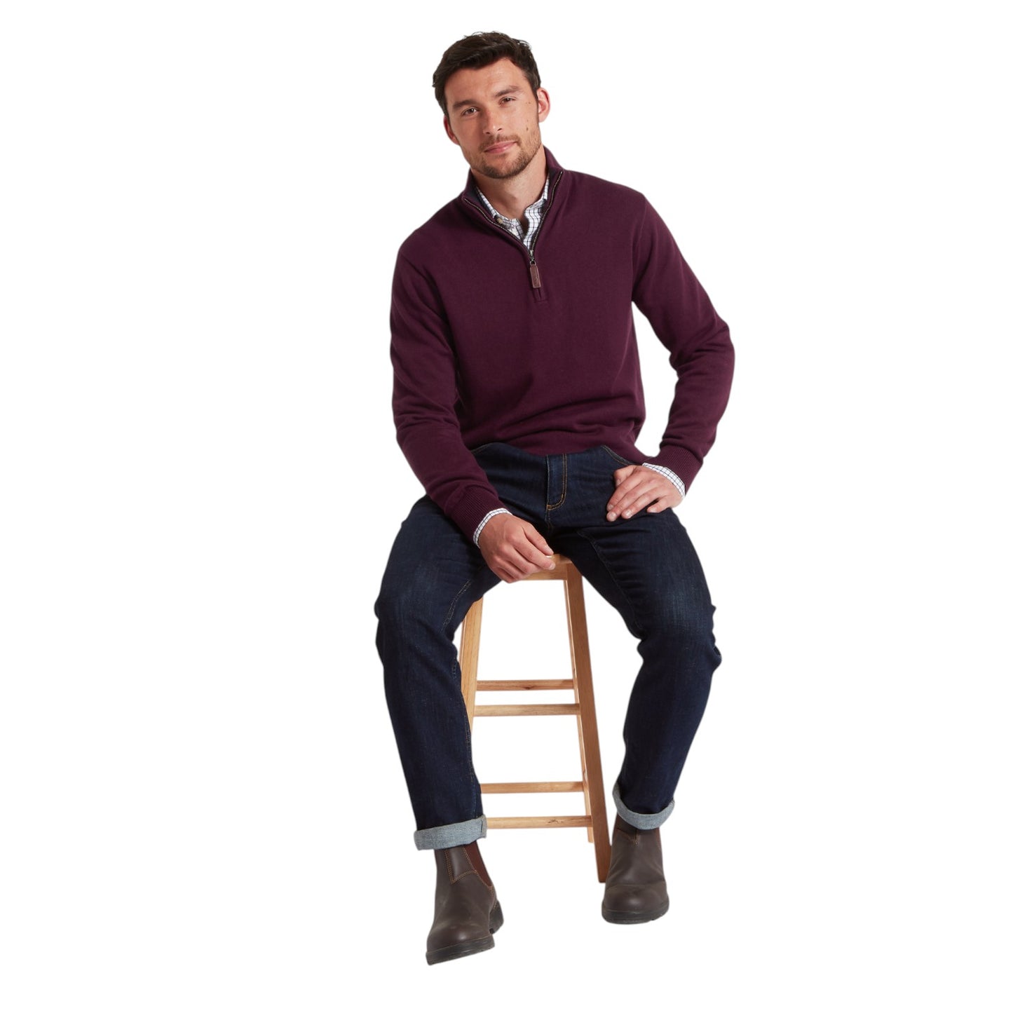 Schoffel Calton Cotton Cashmere Zip Jumper Wine