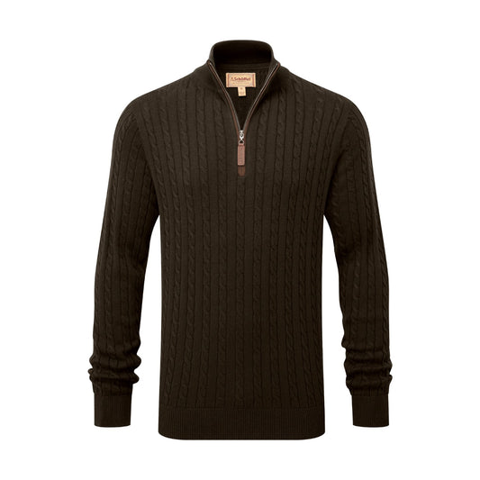 Schoffel Calton Cotton Cashmere Cable 1/4 Zip Jumper Loden Green