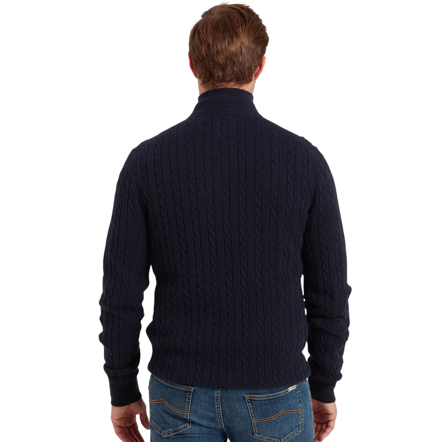 Schoffel Calton Cotton Cashmere Cable 1/4 Zip Jumper Navy