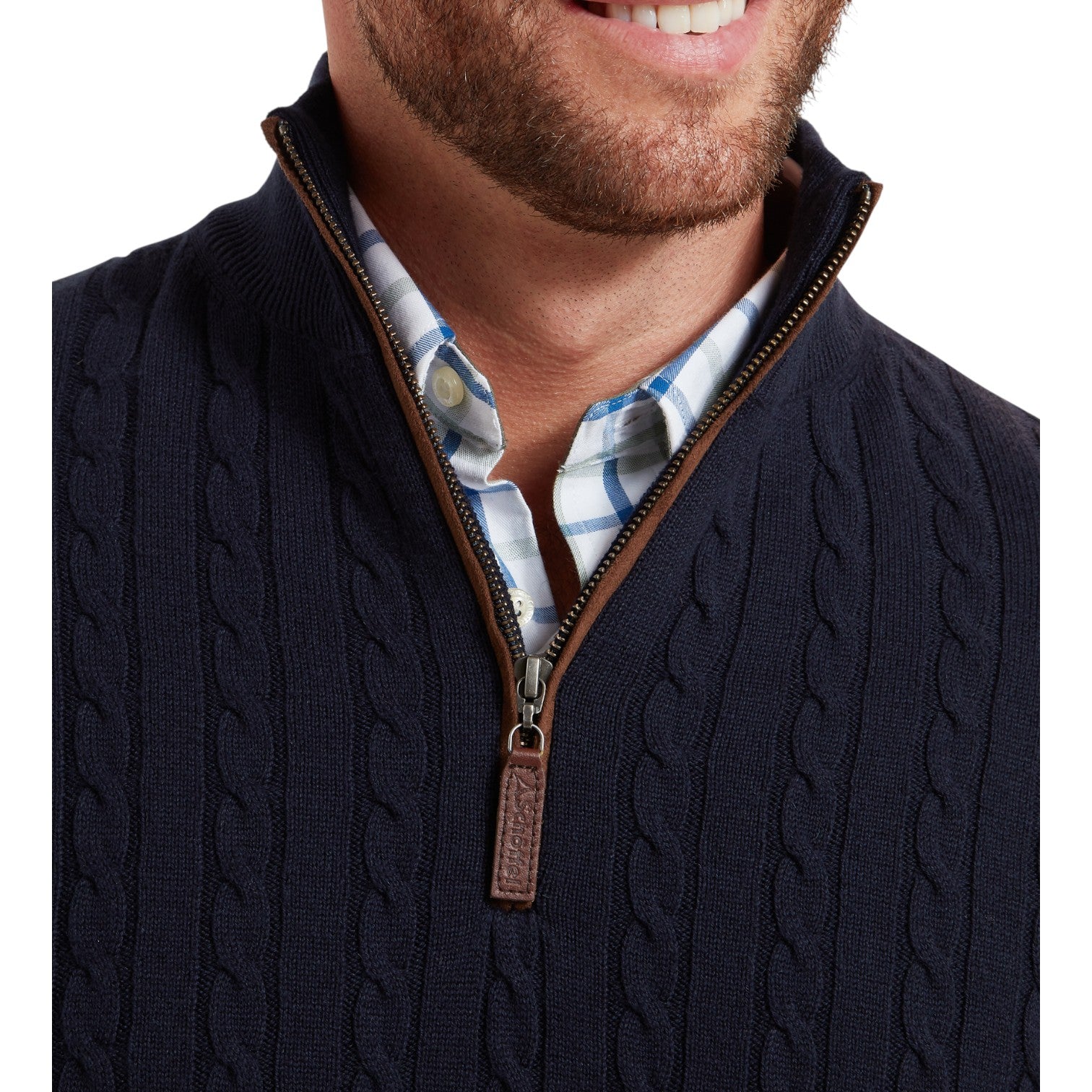 Schoffel Calton Cotton Cashmere Cable 1/4 Zip Jumper Navy