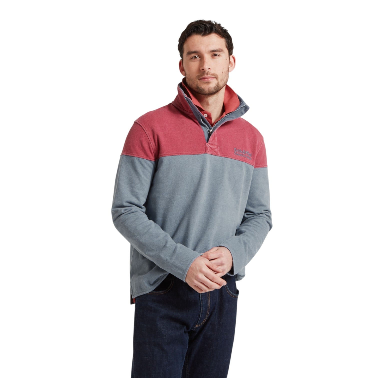 Schoffel Helford Heritage Sweatshirt Slate Red/ Dark Pigeon Blue