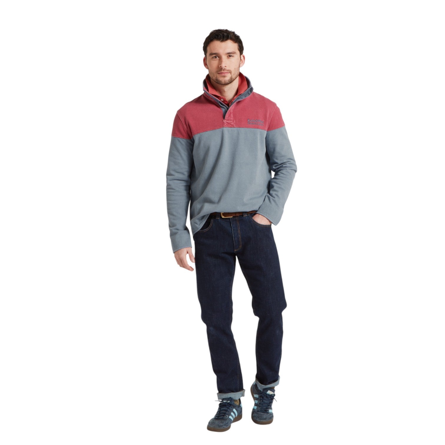 Schoffel Helford Heritage Sweatshirt Slate Red/ Dark Pigeon Blue