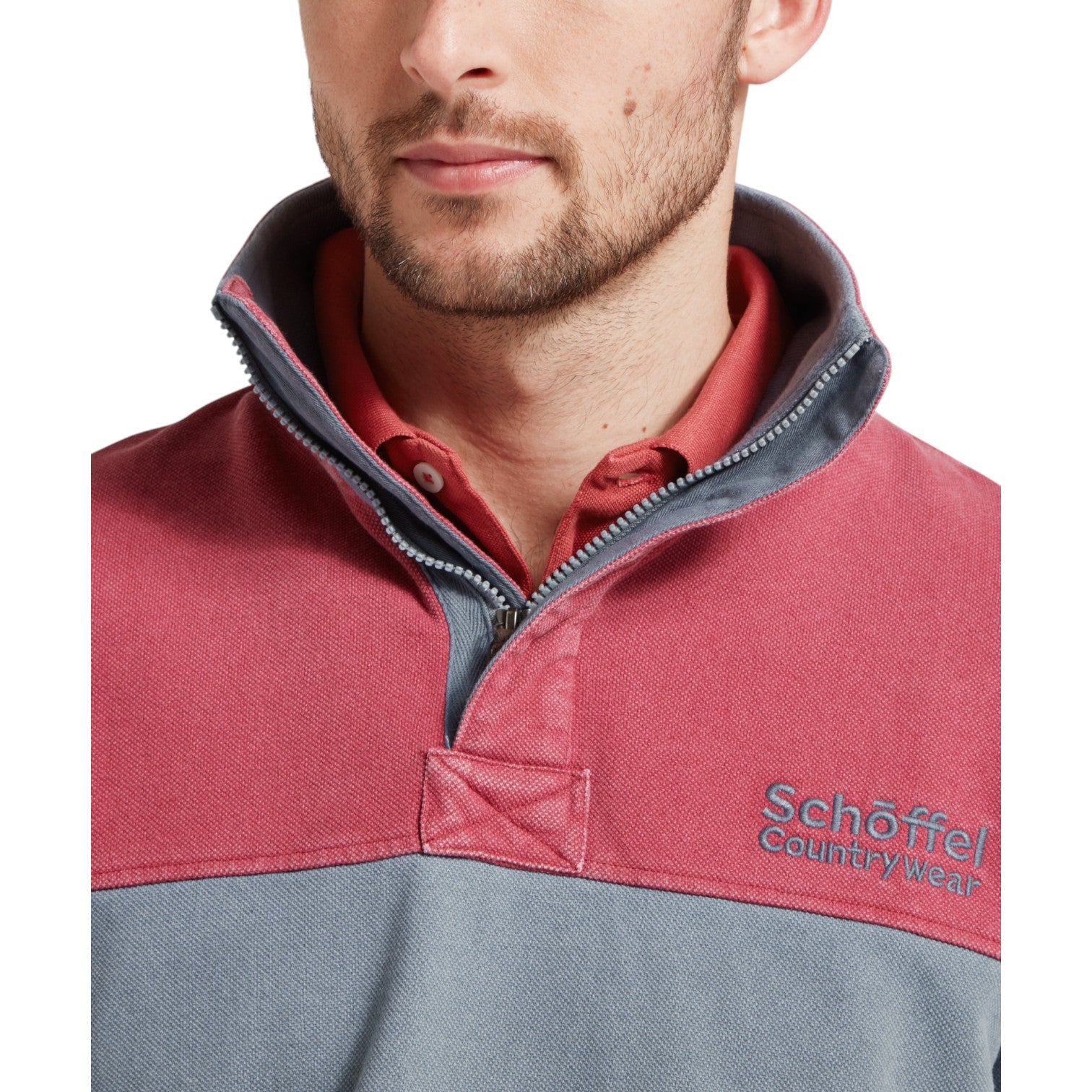 Schoffel Helford Heritage Sweatshirt Slate Red/ Dark Pigeon Blue