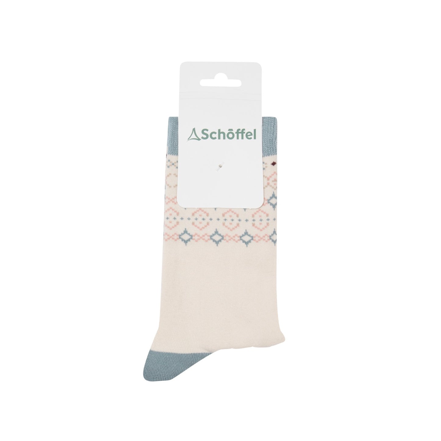 Beige sock with blue accents on a white background, featuring Schöffel branding.
