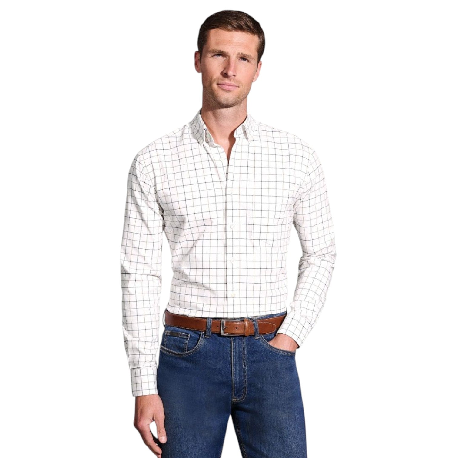 Brook Taverner Ecru Tattersall Check Shirt Ecru