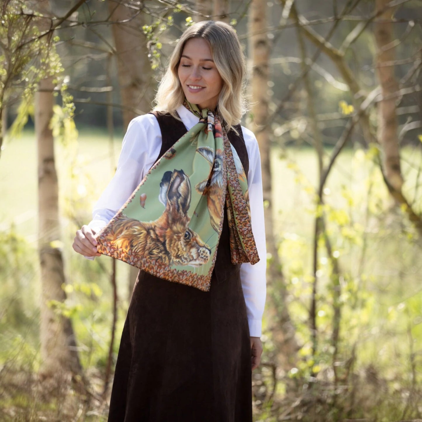 Clare Haggas A Head Of The Game Fern Green Classic Silk Scarf