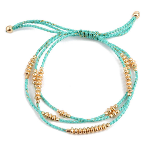 Turquoise Rope Gold Metal Bead Bracelet
