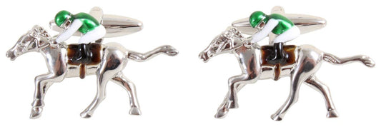 Horse & Jockey 3D Cut Out Rhodium Plated Cufflinks