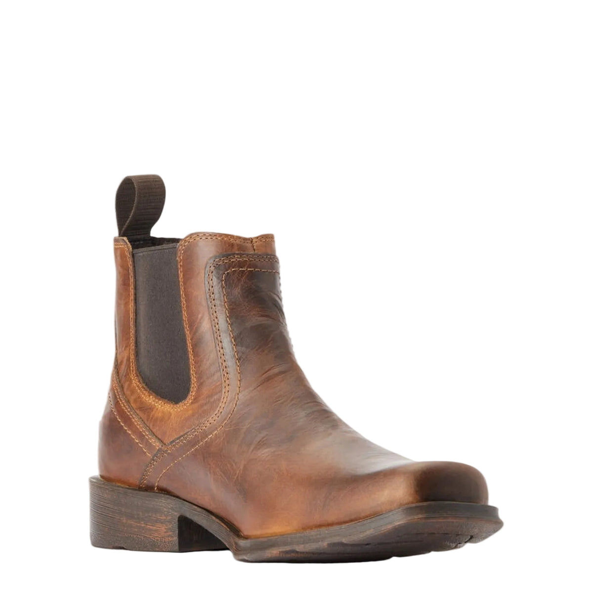Brown leather boot on a light beige background