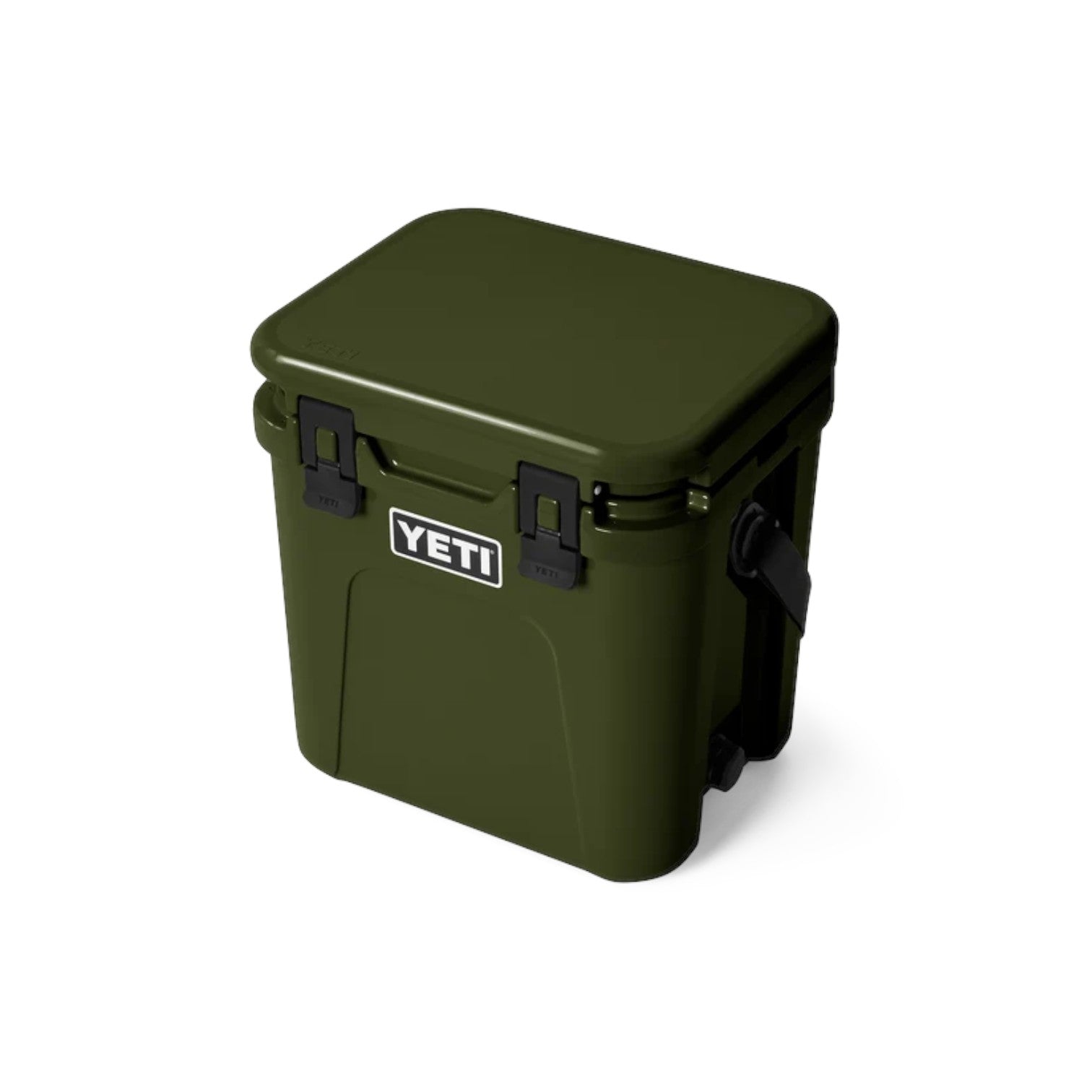 An olive green YETI cooler with black latches and a carrying handle, shown on a clean white background.