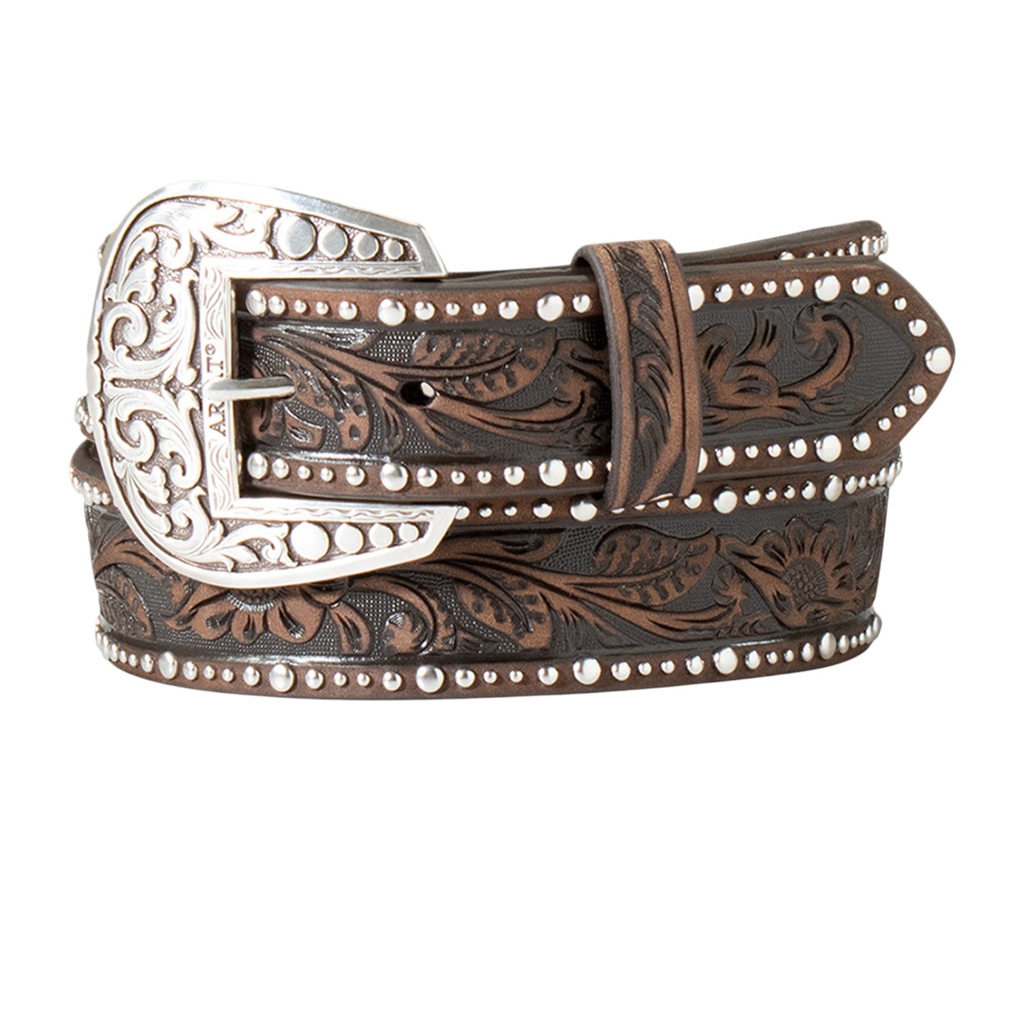 Ariat Women's Studded Tooled Embossed Belt Brown