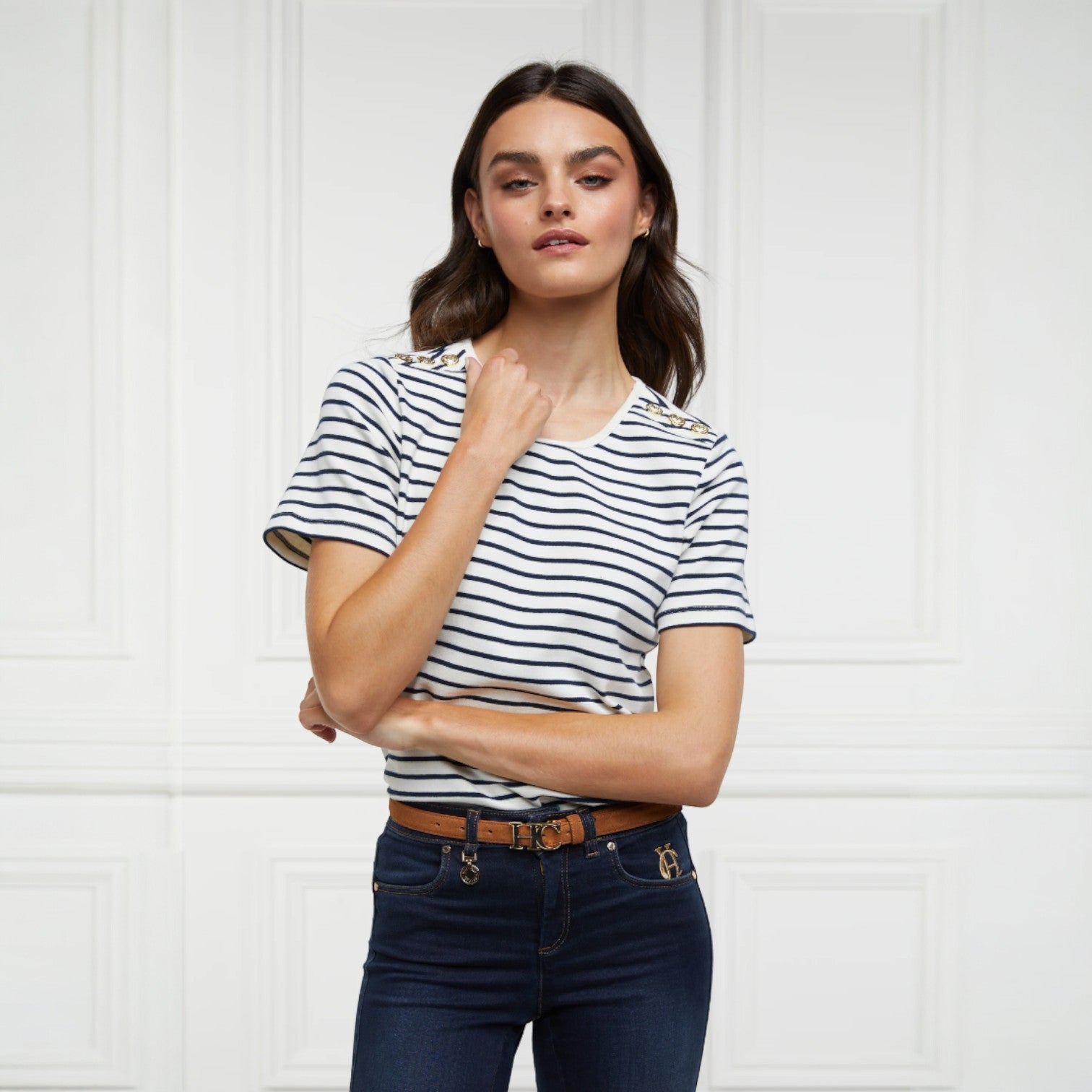 Holland Cooper Padstow Crew Neck Tee Ink Navy Stripe