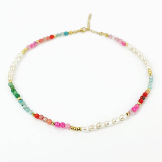 Pearl And Rainbow Bead Necklace