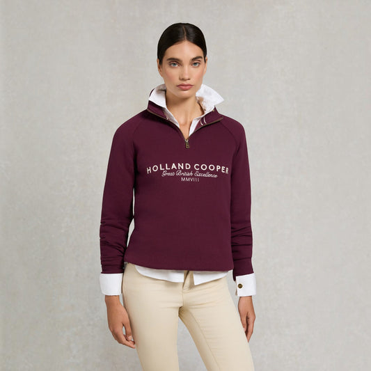 Holland Cooper Sporting Goods Zip Henley Mulberry