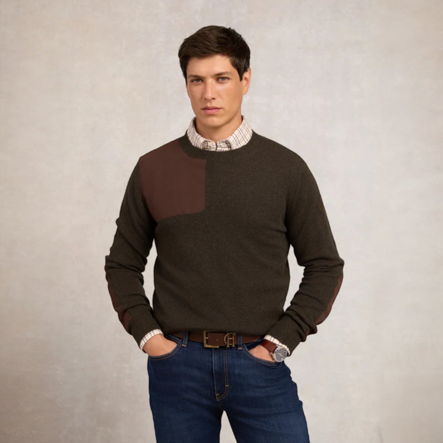 Holland Cooper Men's Country Crew Neck Knit Moss