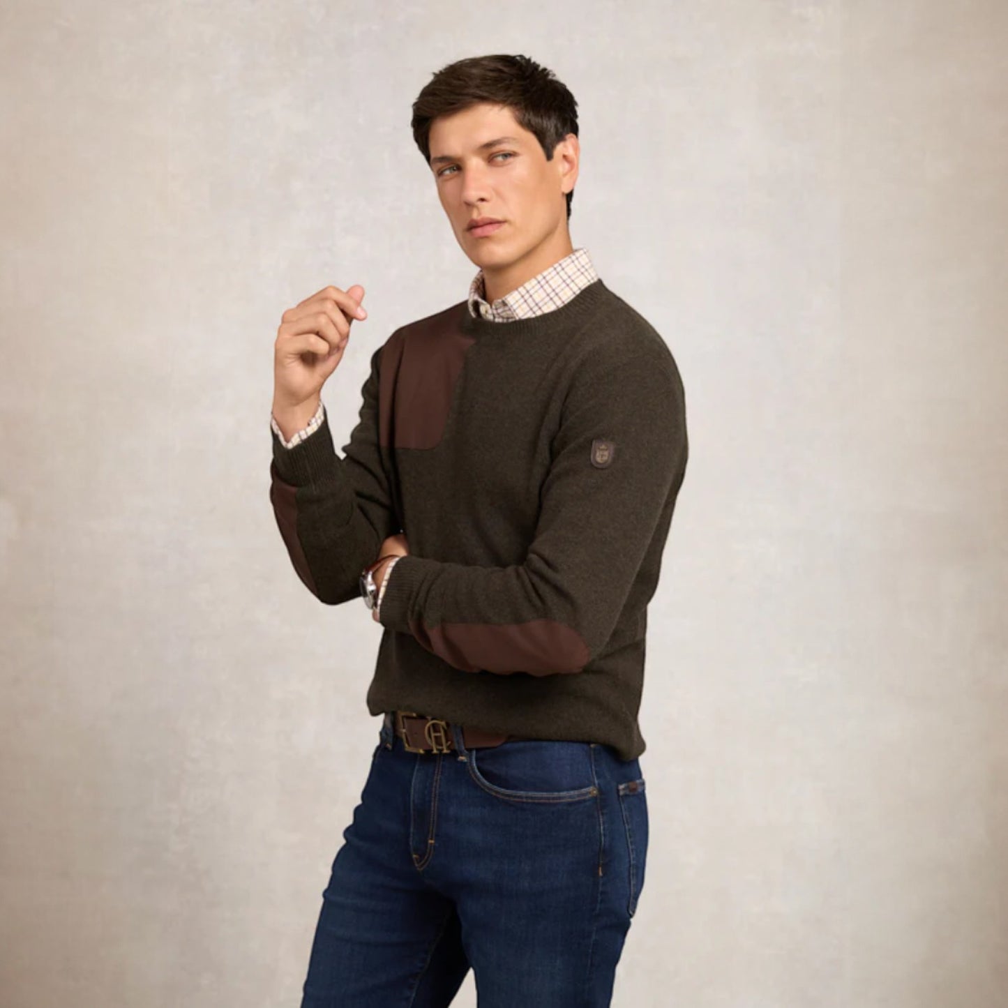 Holland Cooper Men's Country Crew Neck Knit Moss