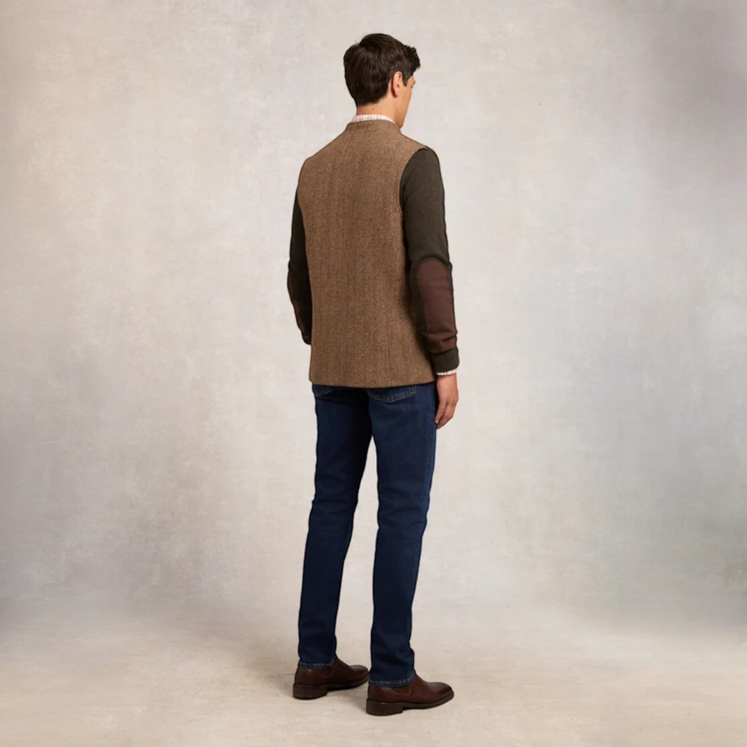 Holland Cooper Men's Nehru Gilet Brown Herringbone